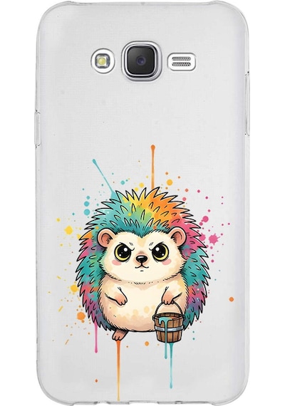 Samsung Galaxy J7 Core İle Uyumlu Splash Kirpi Tasarımlı Şeffaf Silikon Kılıf Şeffaf