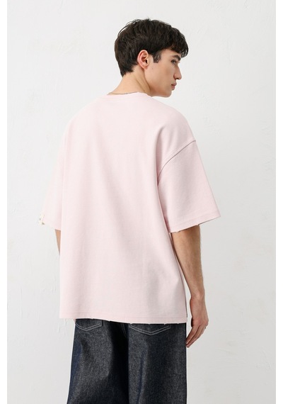 Vamos Oversize Baskılı Tişört V70-143 Pembe