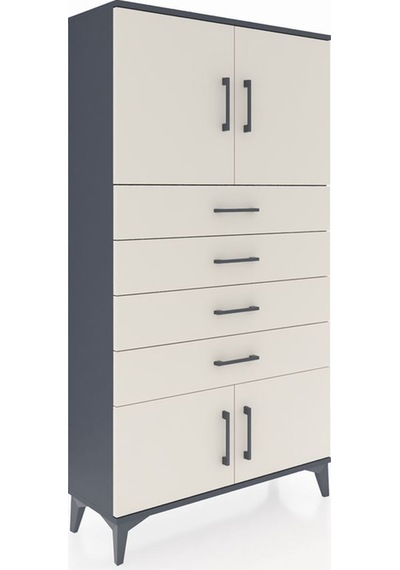 Arges Dolap 2 Raflı 4 Çekmeceli 4 Kapaklı 88x30x163 Antrasit-aytaşı Antrasit