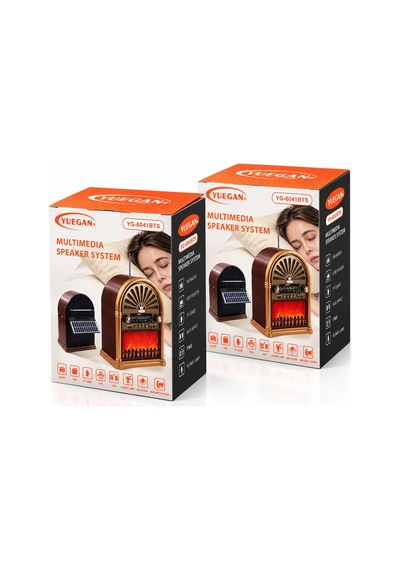 Solar - İbreli Şömineli Radyo - Retro Am - Fm - Sw Usb - Type-c Sarjlı Bt - Tf - Usb Speaker Yg-6041bts 5671 Hem