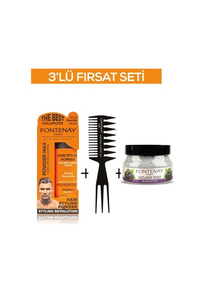 Fontenay Pudra Toz Wax Turuncu 20gr +şekil Tarağı 034+ Face And Body Scrub Böğürtlen 350ml 3'lü Set