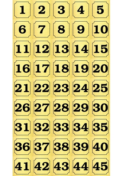 1-45 Kapı, Masa, Dolap Numarası Altın Metal Etiket 5x5 Cm
