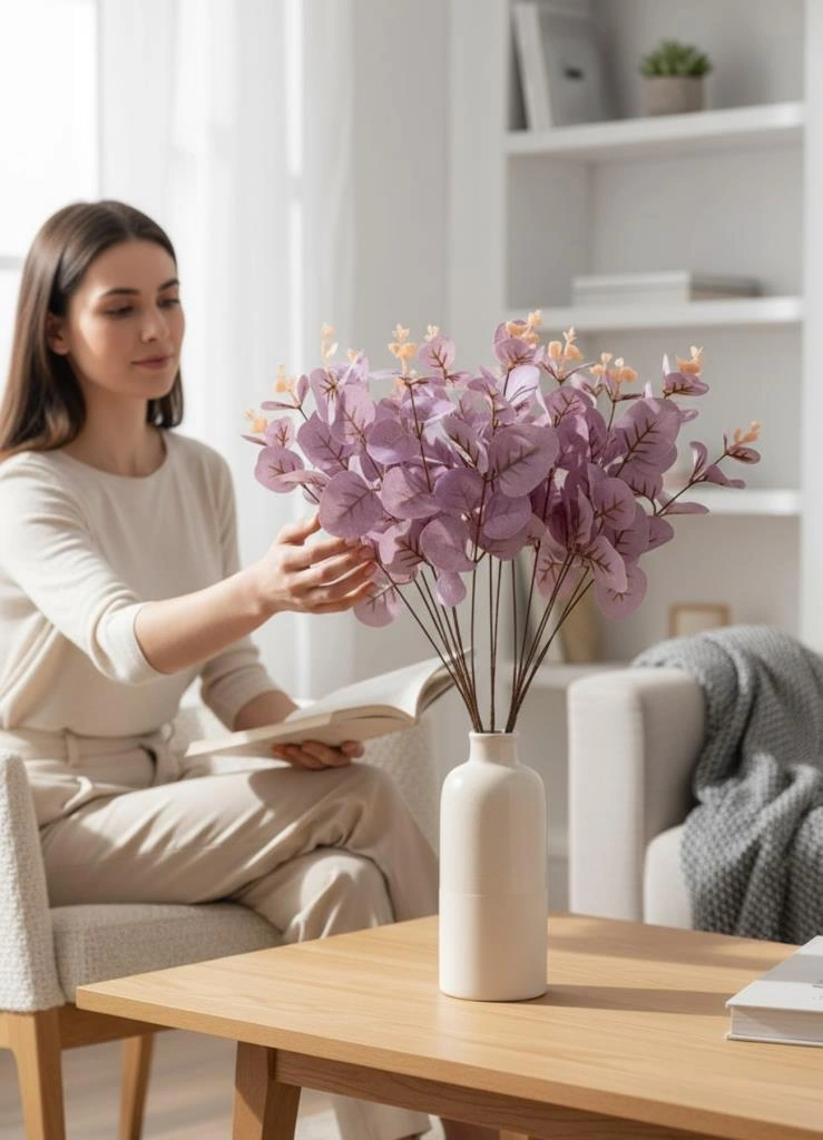 Yapay Çiçek Lila Okaliptus Aradal Arajman Çiçeği Eucalyptus Lila