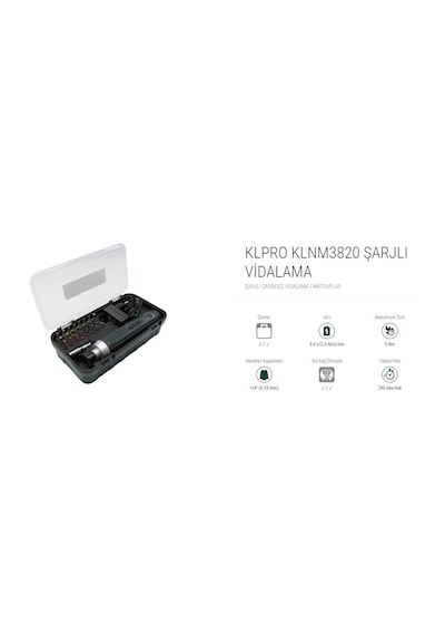Klpro KLNM3820 3.6 V 2 AH Li-ion Şarjlı Tornavida + 25 Parça Vidalama Ucu