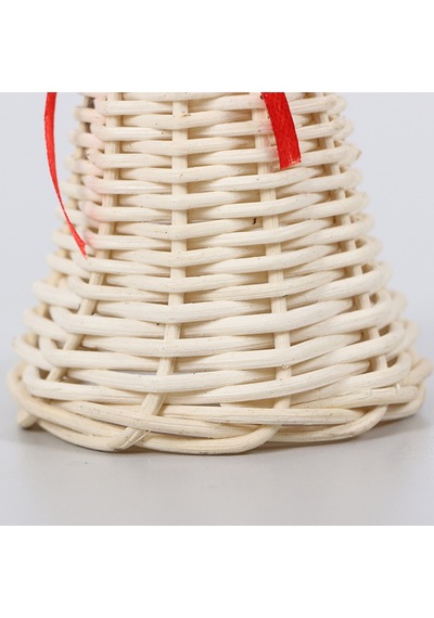Yılbaşı Dekoru Beyaz Kurdelalı Rattan Çan 10x7 Cm