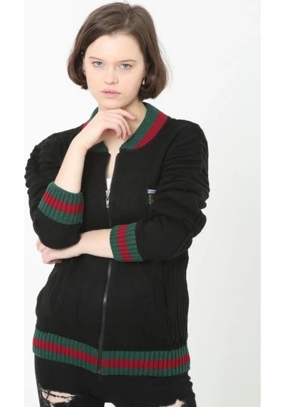 Valensdesign Tam Fermuarlı Triko Hırka - Siyah