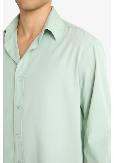 Defacto Regular Fit Polo Yaka Dokuma Uzun Kollu Gömlek F6341ax25augn1135 Yeşil