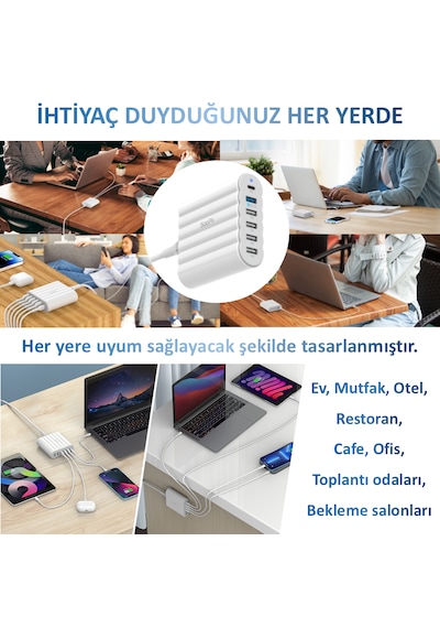 SooPii CS63 PD 3.0+QC3.0+PPS 68W 6 Port Taşınabilir Çoklu Şarj İstasyonu