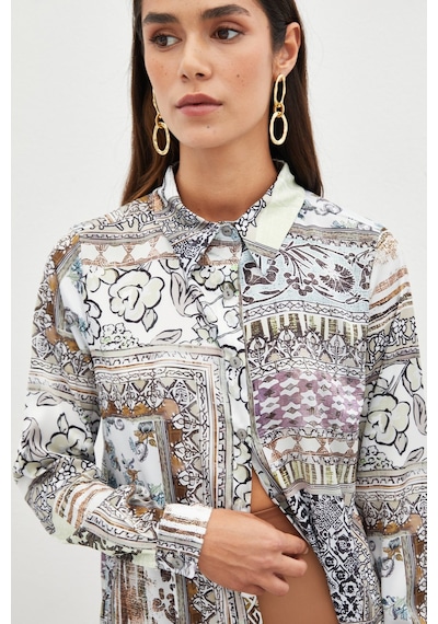Sateen Klasik Desenli Gömlek - Camel