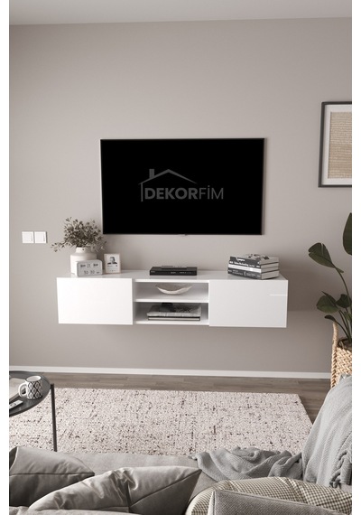 Df17102 Led Işıklı Duvara Monte Tv Ünitesi, 2 Kapaklı Dolaplı, Raflı 150 Cm Tv Alt Ünitesi Beyaz Df17102 Led Işıklı Duvara Monte Tv Ünitesi, 2 Kapaklı Dolaplı, Raflı 150 Cm Tv Alt Ünitesi Beyaz