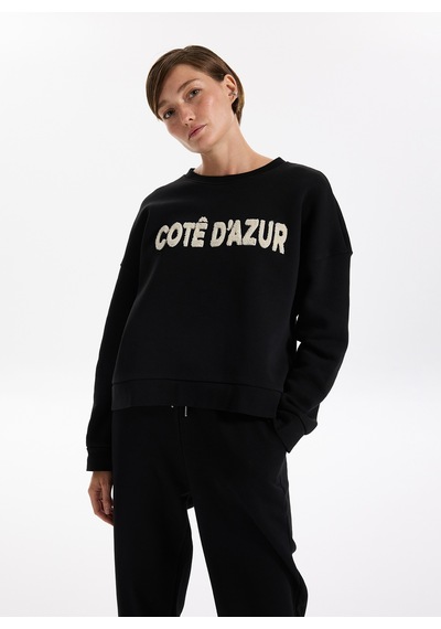 Fabrika Siyah Kadın Bisiklet Oversize Nakışlı Sweatshirt F5wl-swt0230