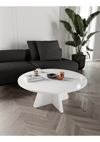 Mush 90cm Orta Sehpa - Beyaz, Ceviz, Meşe, Traverten Desenli Tamamı Mdf