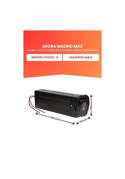 Arora Madrıd Max Uyumlu 36v 20ah Elektrikli Bisiklet Bataryası Siyah