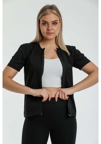 Fit Women Kadın Termal Fermuarlı Kısa Kollu Üst 4414 Açık Siyah