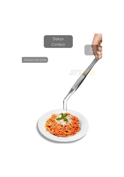 Eğik Uçlu Şef Cımbızı Paslanmaz Dekor Cımbızı Çelik Sunum Cımbızı Maşa 25 Cm