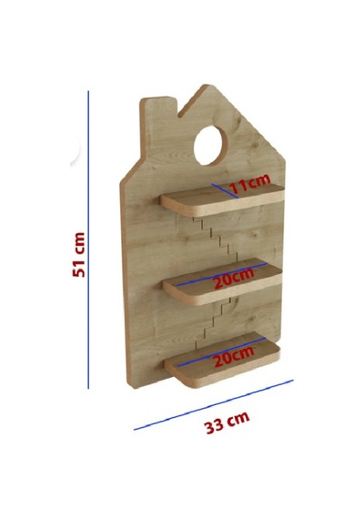 Ev Şeklinde Ahşap Dekoratif Duvar Rafı 51x33 Cm Kahverengi