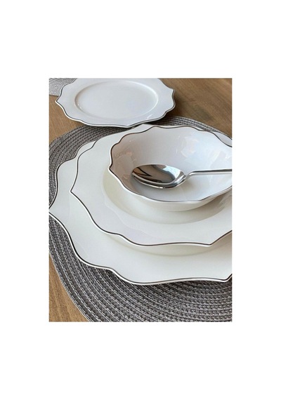 24 Parça 6 Kişilik Adler Zarif Porselen Yemek Takımı Platin-2952 Renkli