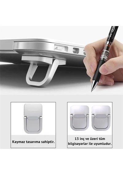 Polham Metal 2 Adet 5mm 3m Yapışkanlı Katlanabilir Ultra Mini Laptop Standı,portatif Taşınabilir