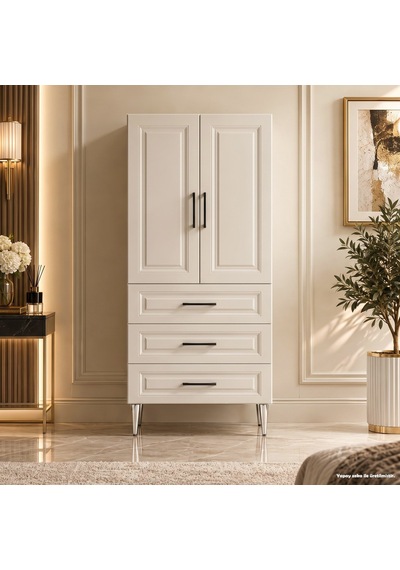 Amalfi Çok Amaçlı Dolap 60 Cm 2 Kapak 3 Çekmece Soft Aytaşı - Çok Amaçlı Kiler Dolabı Bej