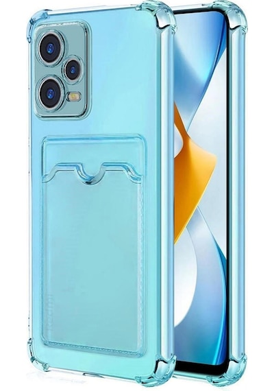 Redmi Note 12 Pro 5G Kılıf Darbe Emici Köşe Korumalı Kartlıklı Cüzdanlı Silikon Kapak Mavi