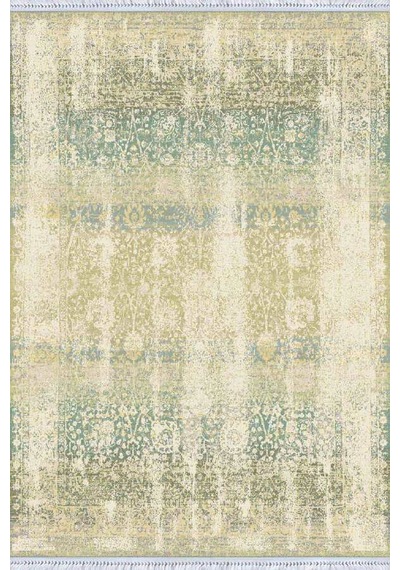 Yeşil Vintage Dokuma Pamuk Tabanlı Kaymaz Kilim Klm137n11