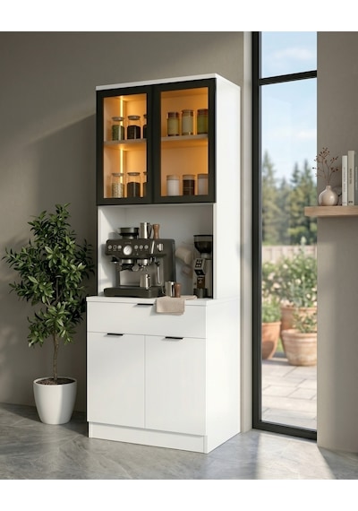 Dream Premium Minimal Kahve İstasyonu - Beyaz Füme Temperli Camlı Led Modül