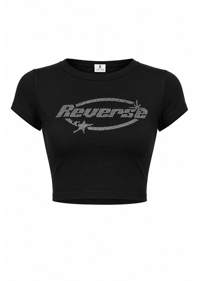 Bozzbozzcollection Kadın Reverse Taş Baskılı Crop Siyah
