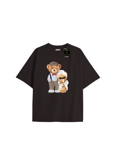 Flood Of Style Siyah Oversize T-shirt Ayıcık Bornoz Özel Tasarım