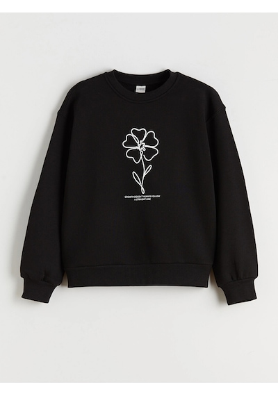 LC Waikiki Lcw Kids Ekru Bisiklet Yaka Çiçekli Kız Çocuk Sweatshirt 2'li Ecru Prınted