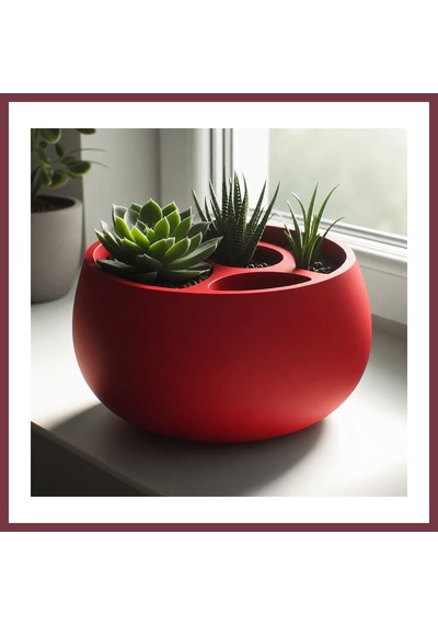 Storeşahin 3d Baskı 3lü Sukulent Saksısı Ve Kalemlik Organizer - Dekoratif Masaüstü Bitki Saksısı-kırmızı Shn0720