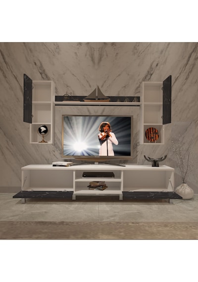 Decoraktiv Eko 5da Mdf Dvd Krom Ayaklı Tv Ünitesi Tv Sehpası Beyaz - Siyah Mermer Decoraktiv Eko 5da Mdf Dvd Krom Ayaklı Tv Ünitesi Tv Sehpası Beyaz - Siyah Mermer