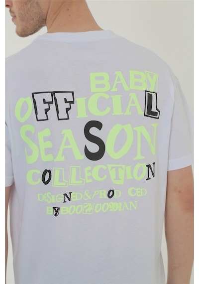 Erkek Baskılı Bisiklet Yaka T-Shirt - Beyaz