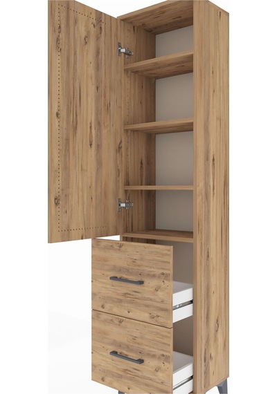 Arges Dolap 4 Raflı 2 Çekmeceli Tek Kapaklı 44x30x182 Çam-çam Çam