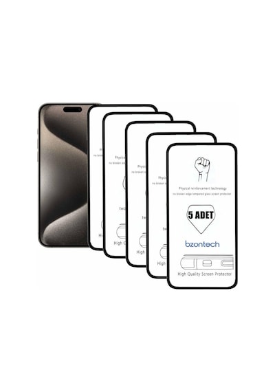 Bzontech Apple Uyumlu iPhone 15 Pro Max  İle Ekran Koruyucu Tam Kaplayan 5li Set