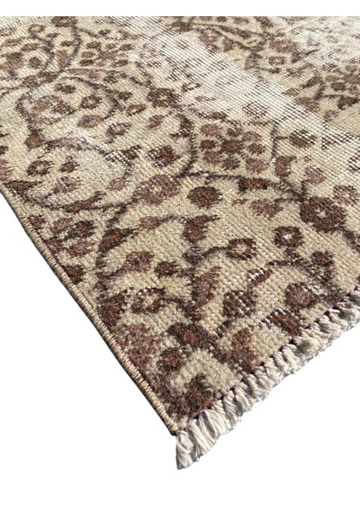 El Dokuma Eskitme Vintage Halı 105x193 Kahverengi İnce Halı Kahverengi
