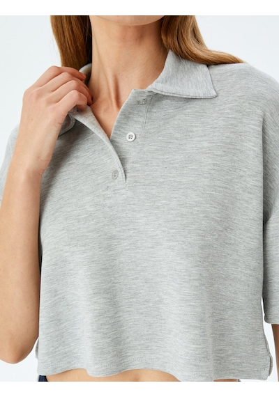 Koton Modal Rahat Kalıp Kısa Kollu Polo Yaka Crop Tişört Gri Melanj 5sak50024ek Gri Melanj