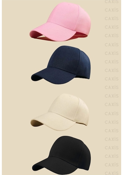 Caxis Spor Şapka Unisex 4 Adet Arkası Cırtlı Ayarlanabilir Siyah-bej-lacivert-tozpembe