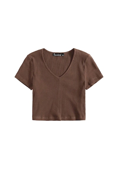 Rooted-kadın Basic Crop V Yaka Kaşkorse T-shirt Kahverengi