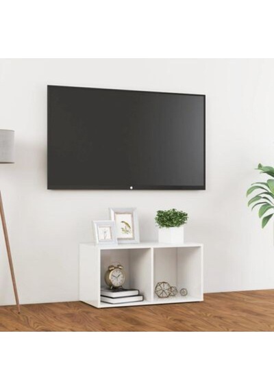 Tdesıgno Utku Televizyon Sehpası - Ünitesi -kitaplık-beyaz 72 Cm 2 Raflı Beyaz