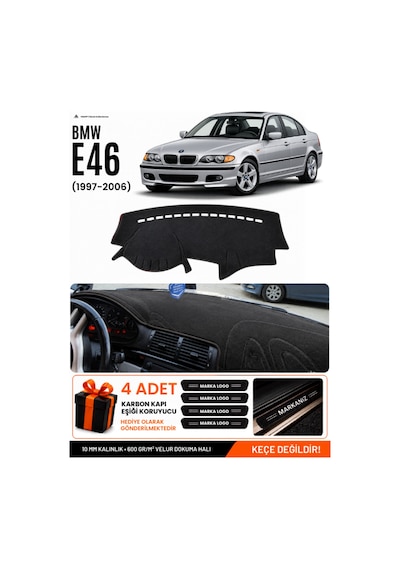 Bmw E46 1997-2006 Uyumlu Torpido Koruma, Torpido Örtüsü, Torpido Kılıfı - Siyah Kahverengi