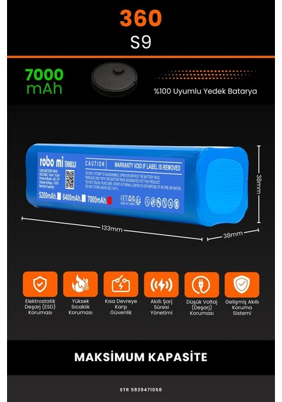 360 S9 7000mAh Robot Süpürge Bataryası