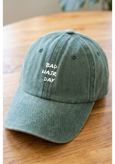 Emybox Bad Hair Day Yazılı Yıkamalı Unisex Şapka - Eskitme Metal Tokalı Ayarlanabilir Baskılı Beyzbol Şapka Navy