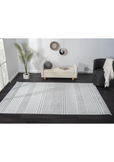 Sümer Sm009a Gri Beyaz Detaylı Halı Iskandinav Desen Dekoratif Modern Tozuyok Antialerjik-303 Gri