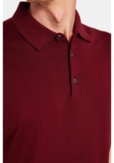 Tudors Erkek Slim Fit Dar Kesim Pamuklu Örme Triko Bordo Polo Yaka Tişört-34242 Bordo