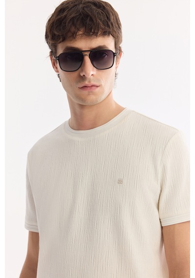 Avva Erkek Ekru Bisiklet Yaka Pamuklu Elastan Regular Fit T-shirt A61y1023