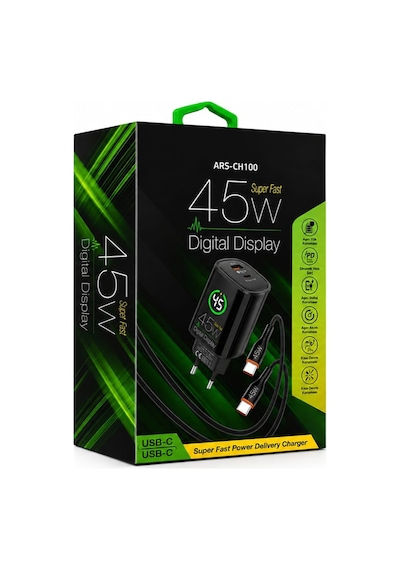 Ch100 Dijital Ekranlı 45w Hızlı Şarj Adaptörü Ve Pd Kablo Set