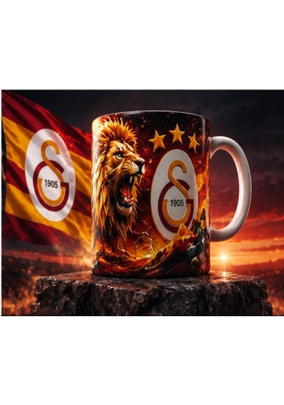 Galatasaray Aslan Tasarımlı Seramik Kupa Bardak Taraftara Özel Hediyelik Kupa Beyaz
