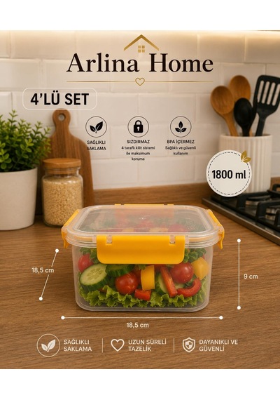 Softchef Sızdırmaz Kare 4 Lü Saklama Kabı Sarı 10 L