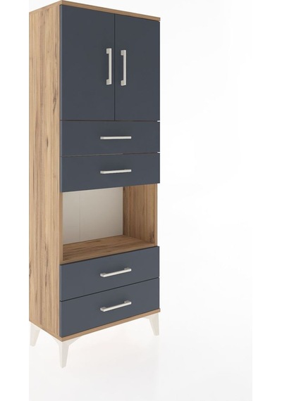 Arges Dolap 3 Raflı 4 Çekmeceli 2 Kapaklı 60x30x163 Çam-antrasit Atlas Çam