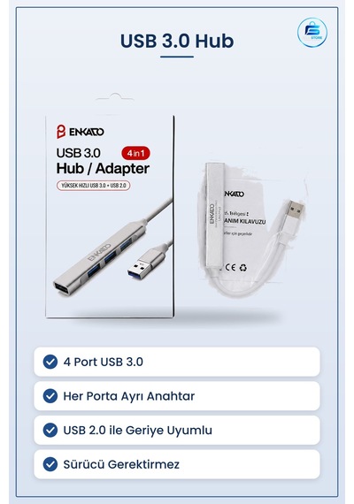 Hub Çoklayıcı 4 Port Usb 3.0 Anahtarlı 5 Gbps Geriye Uyumlu Dizüs